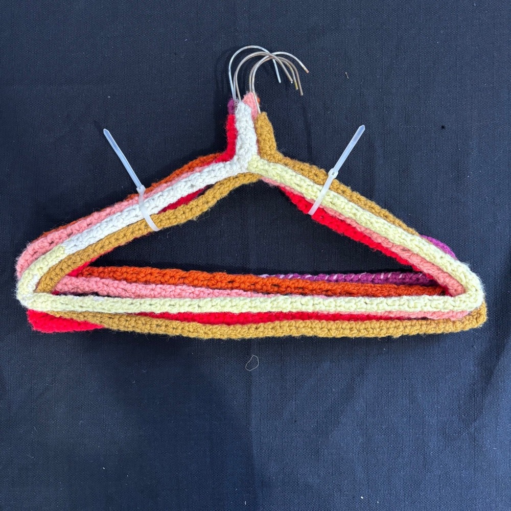 Vintage Hand Crochet Padded Clothes Hangers Set of 6 Multicolor Retro Boho 70s